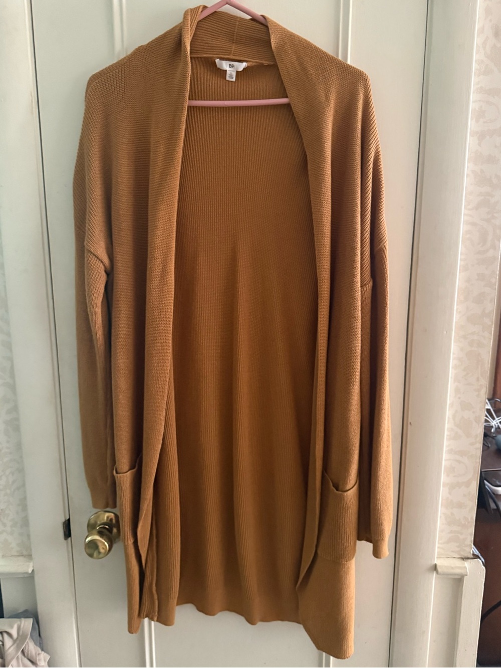 BP Open-Front Camel Longline Cardigan Sweater